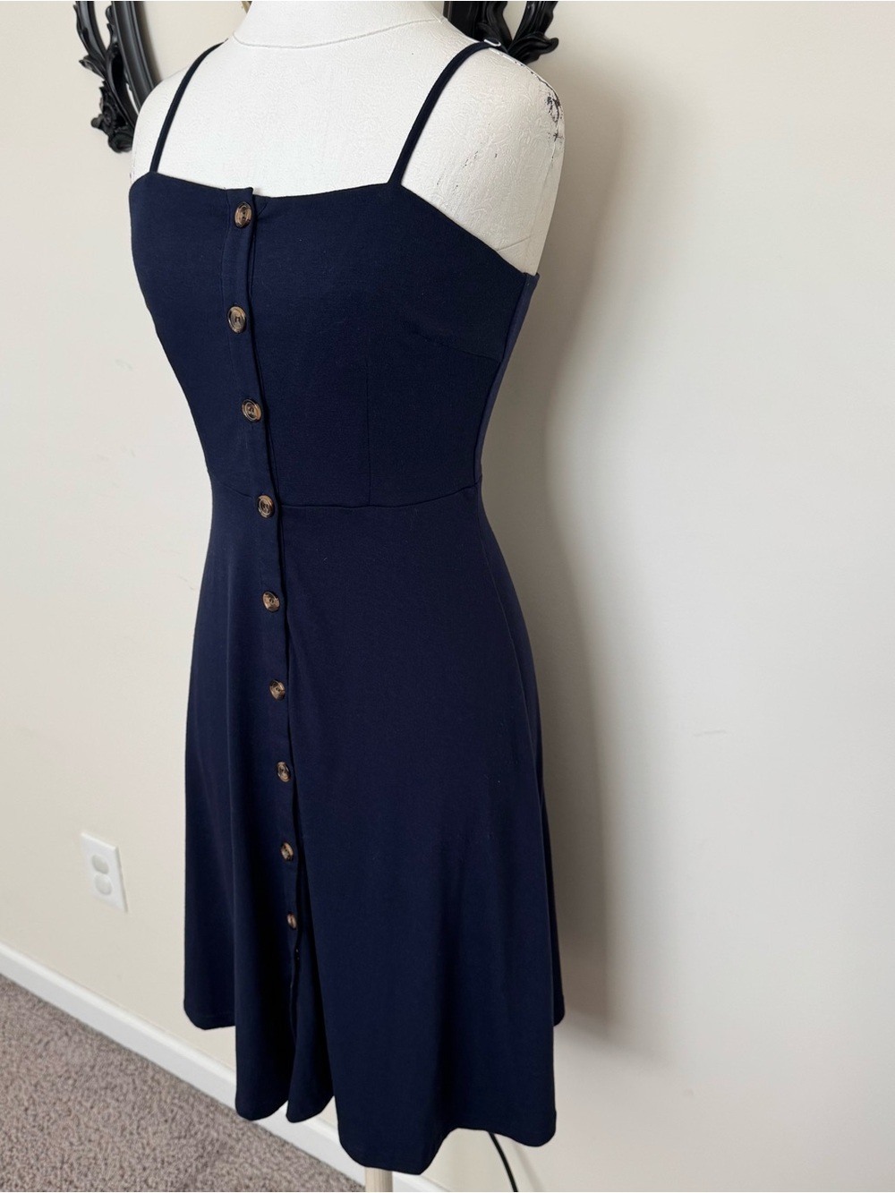 Berydress Classic Navy Button-Front Spaghetti Strap Dress - Picture 3 of 8
